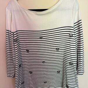 Talbots White and Blue 3/4 Sleeve Boxy Blouse